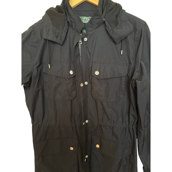 L-RL Ralph Lauren Active Hooded Zip Up Hooded Rain Jacket Women’s Sz S Black - Picture 2 of 5